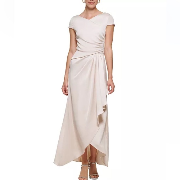 DKNY Women's Ruched Ruffled Crepe-Back-Satin Gown dress size 8 - Picture 1 of 10